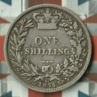 1875 Queen Victoria Shilling Great Britain Pretty Silver Coin