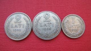 Latvia 1924 1 Lats,  1925,  26 2 Lati Silver