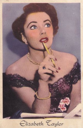 Elizabeth Taylor - Hollywood Movie Star Glamour 1950s Color Fan Picture Card