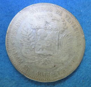 Venezuela 1911 5 Bolivares Silver Coin [121]