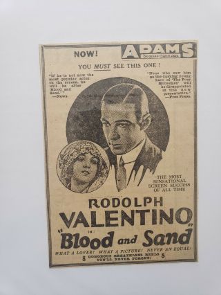 Rudolph Valentino Silent Film Ad Blood And Sand 4×6 Vintage 1922