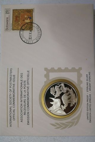 Botswana Sterling Silver Medal 20 Gr.  39mm International Postmaster Cover B29