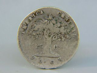 1864 Costa Rica 25 Centavos Silver Coin Km 105
