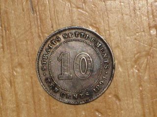 Straits Settlements 1894 Silver 10 Cents Coin Very Fine