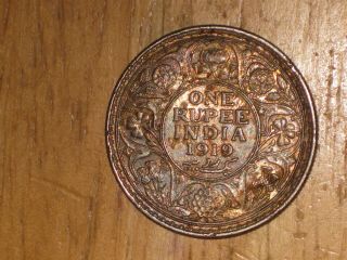 British India 1919 Silver Rupee Coin Grade George V