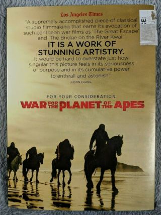 War For The Planet Of The Apes Fyc Dvd Awards Screener Rare Vg,