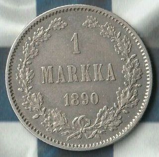 1890 Finland (russian Empire) 1 Markka - 86.  8 Silver Details