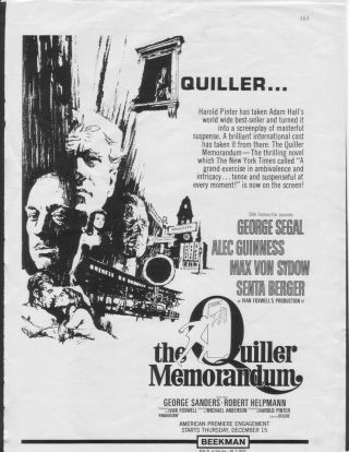 The Quiller Memorandum Orig Full Page 1966 Advertisement Senta Berger