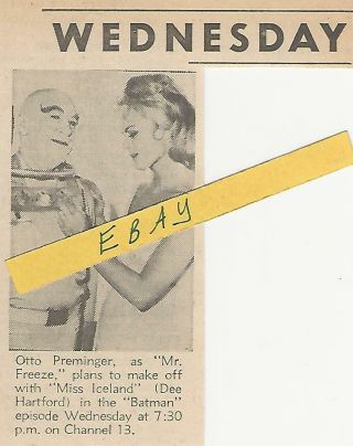 1967 Batman Tv Guide Ad Article Clipping Otto Preminger Mr Freeze Miss Iceland
