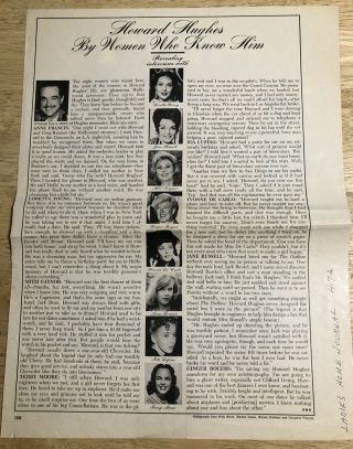 Howard Hughes By Women Who Knew Him - Vintage 1972 Article