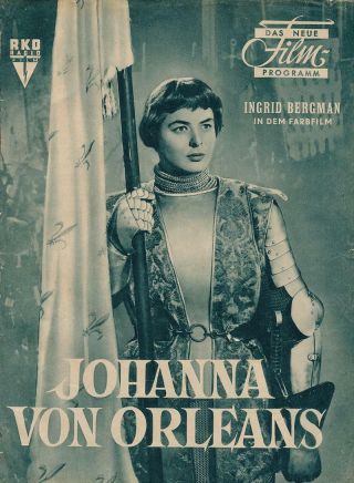 Ingrid Bergman - Vintage German Movie Flyer From " Joan Of Arc "