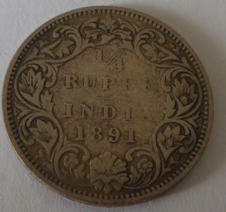 India – British Empire – 1/4 Rupee 1891 Silver – Victoria Empress - Fine