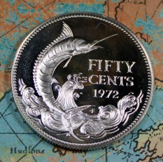 1972 Bahamas Proof Silver 50 Cents Collector Coin.