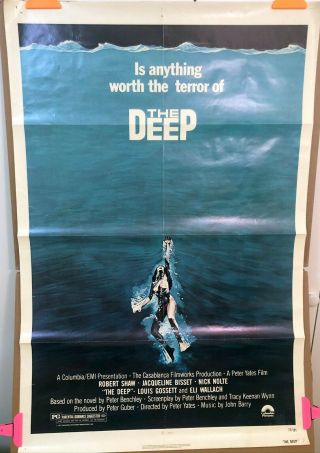 The Deep 1977 Folded One Sheet Movie Poster Jaws Robert Shaw Peter Benchley