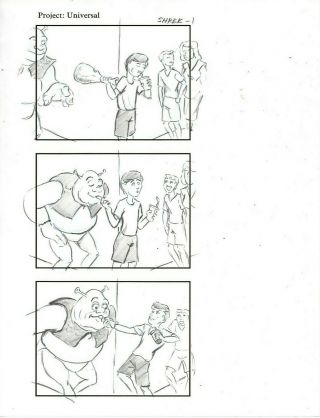Mark Simon Hand Drawn Universal Studios Commercial Shrek Storyboard Page Ms