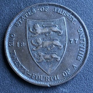 Jersey 1877 1/24 Shilling Queen Victoria Copper Coin 2