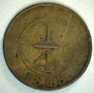 1848 Dominican Republic Brass 1/4 Real Coin Crosslet Variety Circulated Yg