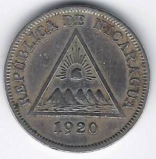 1920 Cinco 5 Centavos De Cordoba Republic De Nicaragua Coin