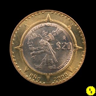 2000 Mexico Fuego Nuevo 20 Pesos,  Ms Bu Uncirculated,  World Coin Km 637