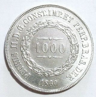 Brazil - Pedro Ii (1831 - 1889) - 1000 Reis 1860 - Silver - - Lustre