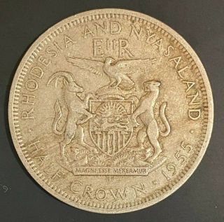 Rhodesia And Nyasaland 1955 Half Crown Queen Elizabeth Ii Circulated Coin