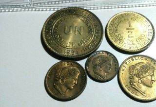 Peru: 6 Piece 1954 Au - Uncirculated Coin Set,  0.  01 To 1 Sol