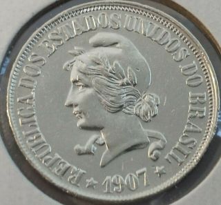 1907 Brazil 500 Reis Km 506 Silver Coin Uncirculated