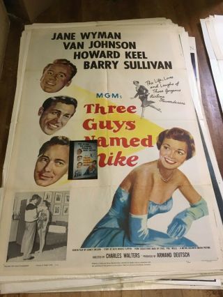 Vintage Three Guys Named Mike - Movie Poster 41 " X 27 " Folded