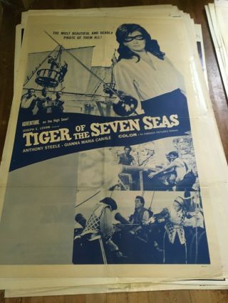 Vintage Tiger Of The Seven Seas Anthony Steele - Movie Poster 41 " X 27 " Folded