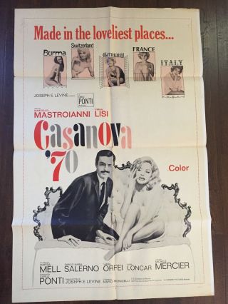 Casanova 70 1965 Poster Marcello Mastroianni Virna Lisi 27x41