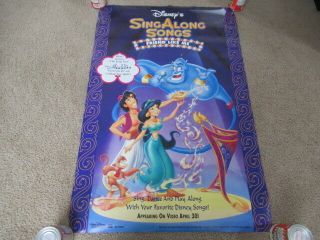 Vintage 90s Aladdin Sing Along Promo Video Movie Poster Walt Disney Double Sided