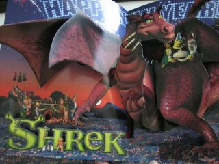 Shrek Dragon Happy News Year 3d Popup Rare Oscar Ad