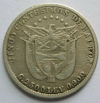 1904 Panama - 5 Centesimos - Uniformed Balboa -.  900 Silver