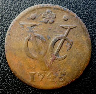 1745 Dutch East India Company (v.  O.  C. ) 280 Year Old Duit Scarce Date/mints
