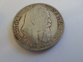1911 - D Germany Bavaria 2 Mark Silver Coin 90th Birthday Prince Luitpold Leopold