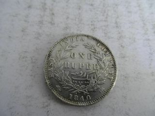 Victoria,  1840 British East India Company 1 Rupee Coin Silver