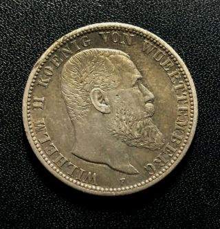 Germany (wurttemberg) 1906f 2 Mark Silver Coin: Wilhelm Ii