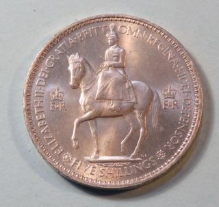 1953 Great Britain 5 Shillings Unc Coin Queen Elizabeth Coronation English Five