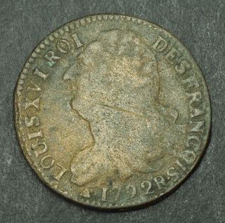 1792 - R,  France (1st Republic),  Louis Xvi.  Large Bronze 2 Sols Coin.  Órleans