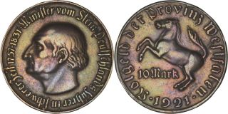 Germany: 10 Mark Notgeld Westphalia Bronze 1921 - Vf
