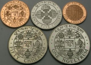 Bhutan 5,  10,  25,  50 Chhertums,  1 Ngultrum 1979 Proof - 5 Coins - L79 ¤