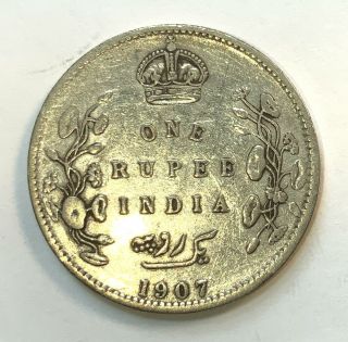 India British Empire Silver 1 Rupee - 1907 (c) Pretty,  Bright F/vf Great Date