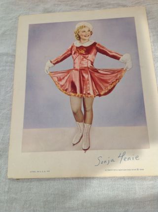 1938 20th Century - Fox Star Color Litho Picture Of Sonja Henie In Skating Costume