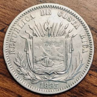 1893 Silver Republic Of Costa Rica 25 Centimos National Arms Coin Heaton Au