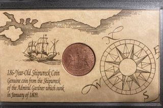 1808 East India Company Coin 1809 Admiral Gardner Shipwreck Coin In Holder