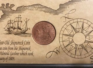 1808 East India Company Coin 1809 Admiral Gardner Shipwreck Coin in Holder 2