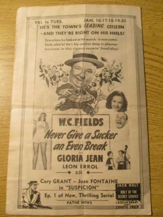 W C Fields Never Give A Sucker An Even Break 1941 Movie Herald Yorktown Theatre