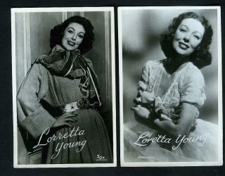 Vintage Loretta Young Two (2) Postcards 1940s Fabulous Beauty