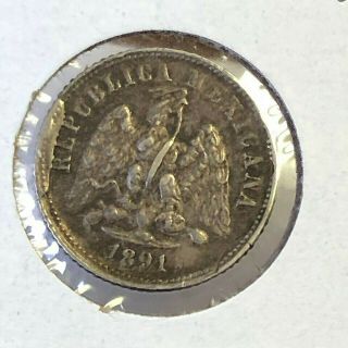 1891 Ga - S Mexico 10 Centavos Silver,  Rare Die Break Cud Error Coin Km 403.  4