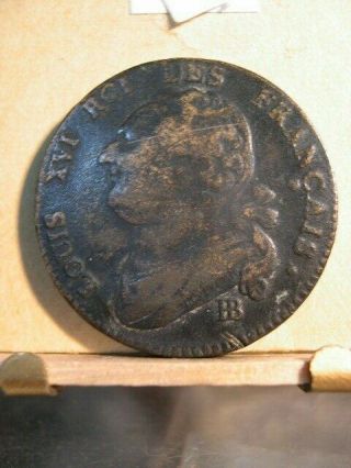 1792 - Bb France 12 Deniers,  Louis Xvi,  Bronze,  Vf,  Circulated,  Photo 